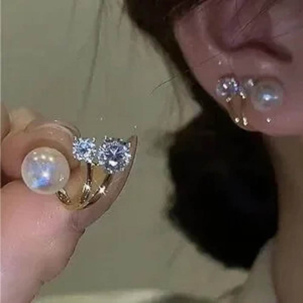 Gold Faux Pearl Rhinestone Earrings